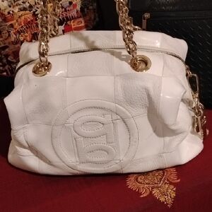 BeBe White Leather Chain Shoulder Bag